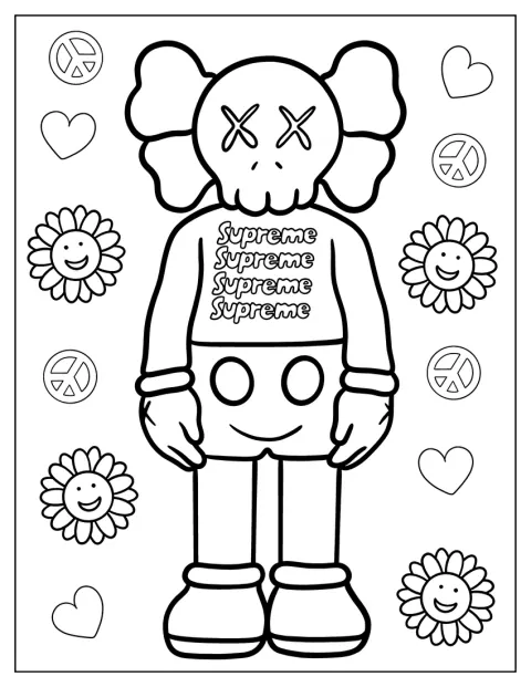 Der KAWS Companion trägt einen Supreme-Pullover.