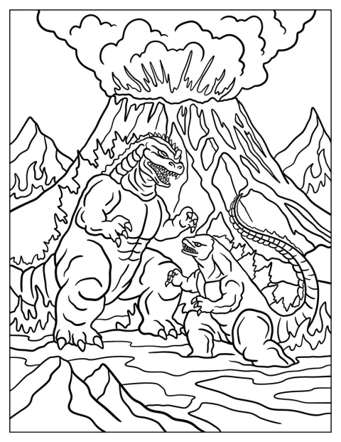 Cerca de un volcán en erupción, Godzilla encara a otro monstruo.