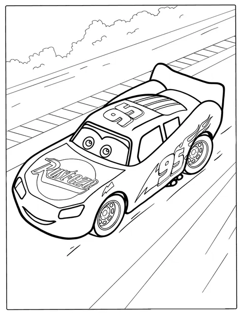 Flash McQueen, portant le logo Rusteze, est représenté seul.