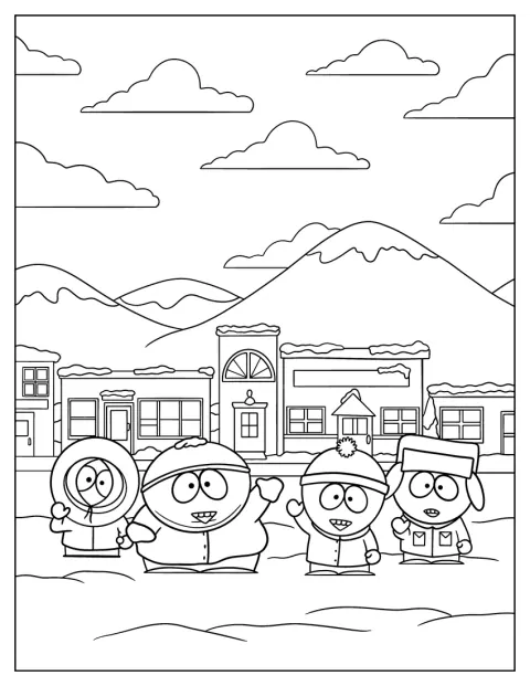 Eric, Kyle, Stan y Kenny saludan juntos.
