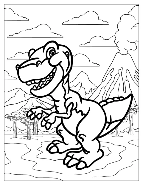 Chomper se tient devant un volcan.