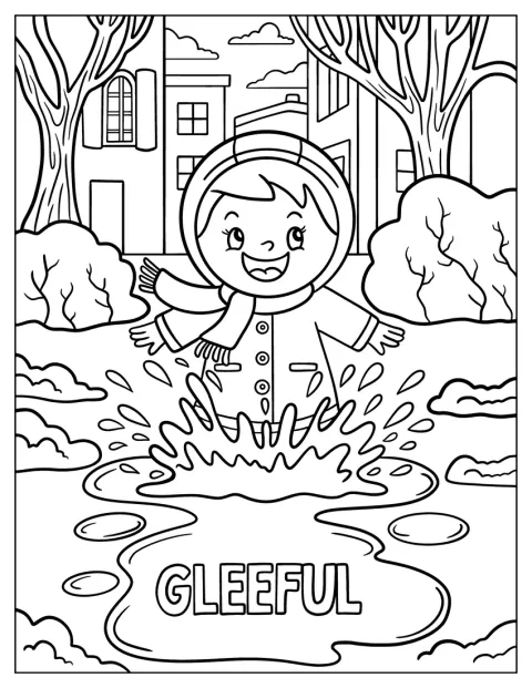 Una niña salta feliz sobre un charco.