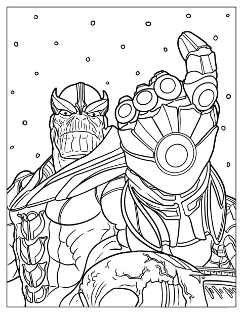 Thanos zvedá ruku s Rukavicí nekonečna a chystá se lusknout prsty.