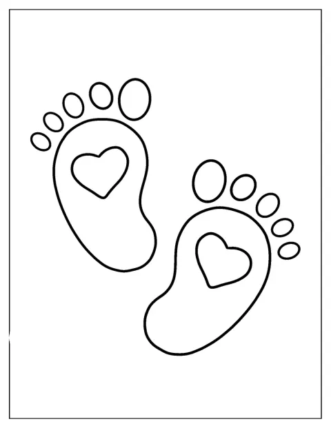 Unas pequeñas huellas de bebé están rodeadas de corazones.