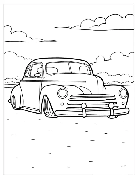 Egy retró hot rod sima, ívelt karosszériával látható.