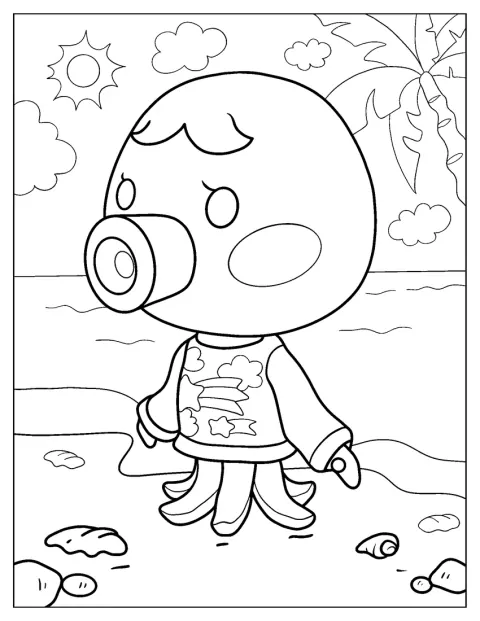 Marina uit Animal Crossing staat op het strand.