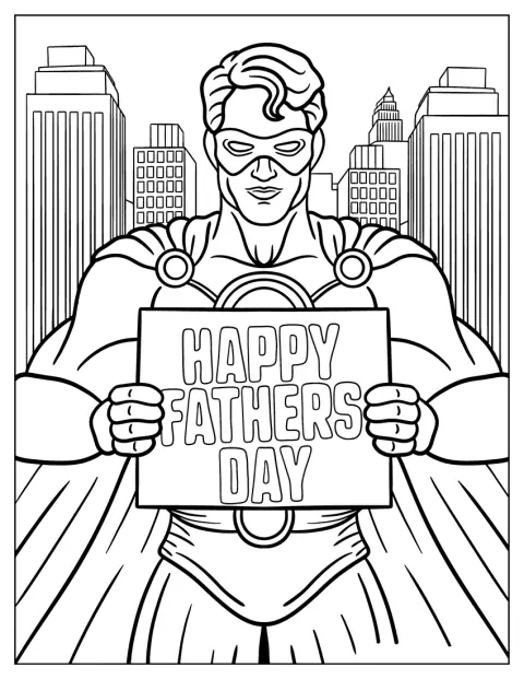Superman sostiene un cartel de feliz Día del Padre.