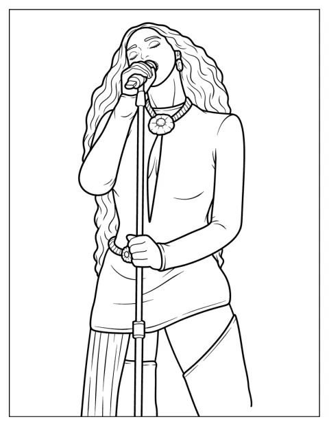 Beyoncé se agarra al pie de micrófono mientras canta con emoción.