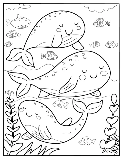 クジラたちが、海の中をゆったり泳いでいます。