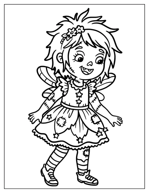 Uma fada dos dentes zumbi de estilo kawaii segura uma varinha mágica.