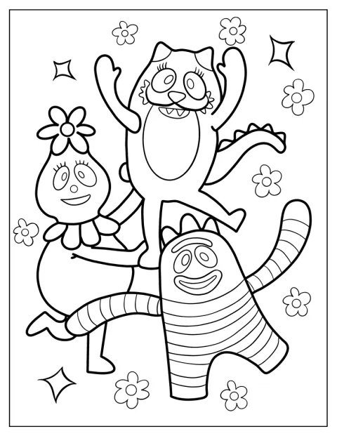 Foofa, Toodee e Brobee aparecem juntos.