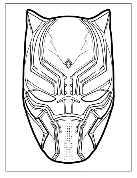 A máscara de Black Panther, com orelhas pontiagudas e detalhes felinos, ocupa a imagem.