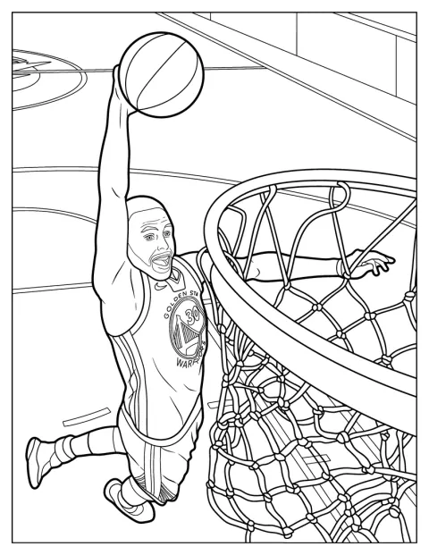 Stephen Curry hopper mot kurven for å dunke ballen.