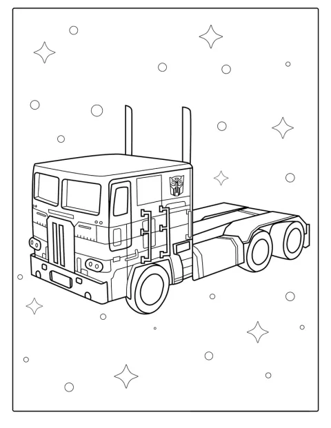 Optimus Prime conduce por la carretera en su forma de camión.