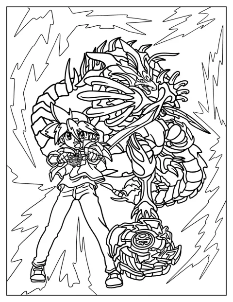 Tyson lance son Beyblade Dragoon dans une pose dynamique.