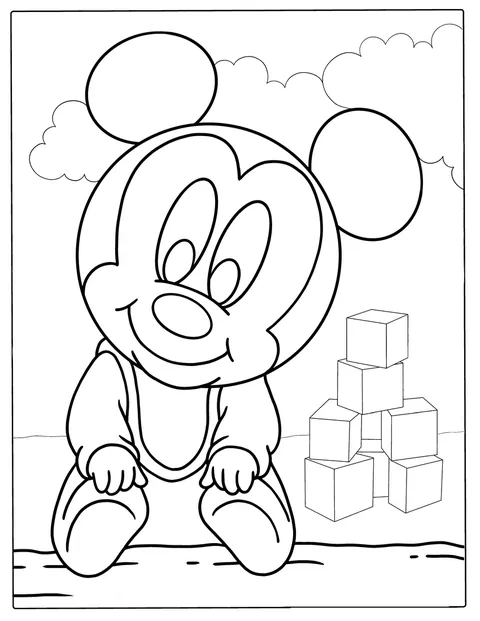 El pequeño Mickey Mouse aparece con sus grandes orejas y una sonrisa.