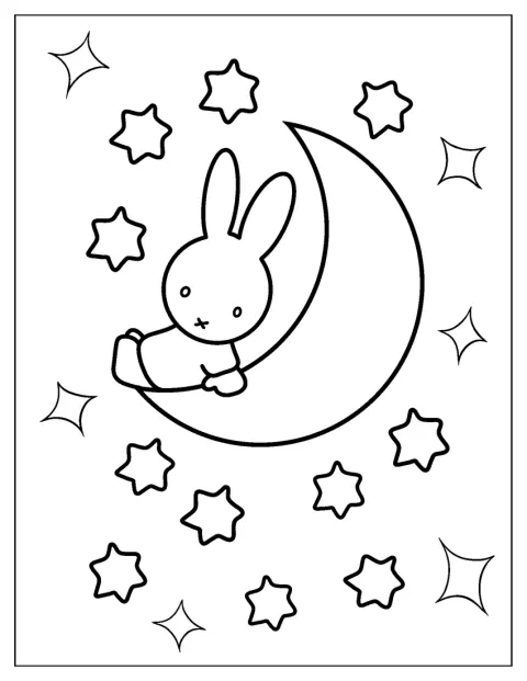 Miffy istuu puolikuun päällä.