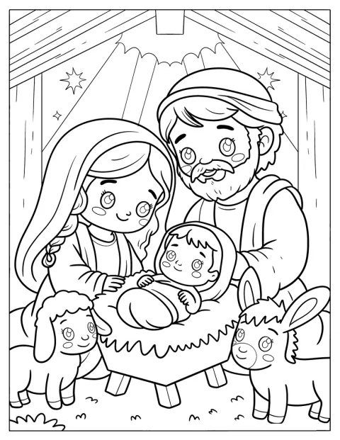 María y José contemplan al niño Jesús en el pesebre durante la Navidad.