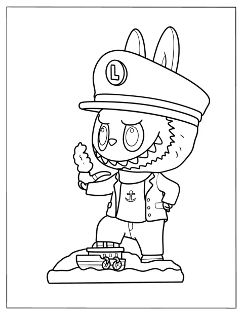 Labubu Coloring Page Captain Figurine For Kids