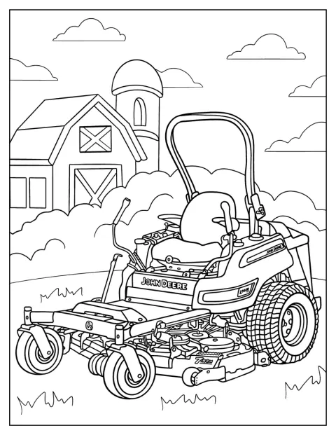 En John Deere-gräsklippare visas från sidan.
