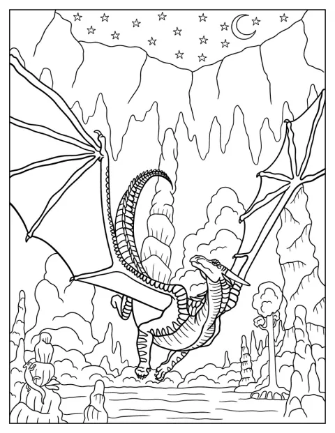 Moonwatcher, la dragona de Alas de Fuego, extiende sus alas.