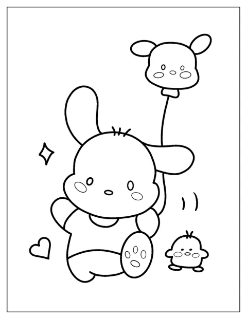 Pochacco geht mit einem niedlichen Luftballon spazieren.