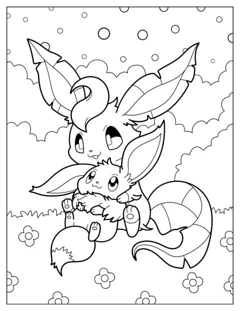 Baby-Leafeon leger sammen med baby-Eevee.