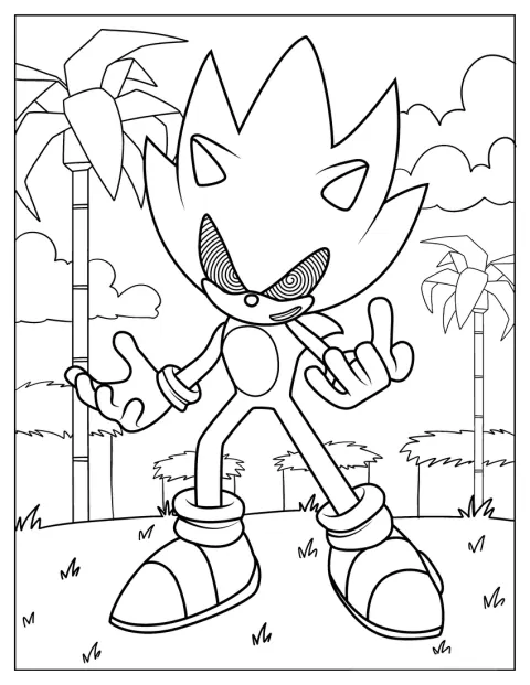 Super Sonic Exe staat als eenvoudige omtrek afgebeeld op Angel Island.