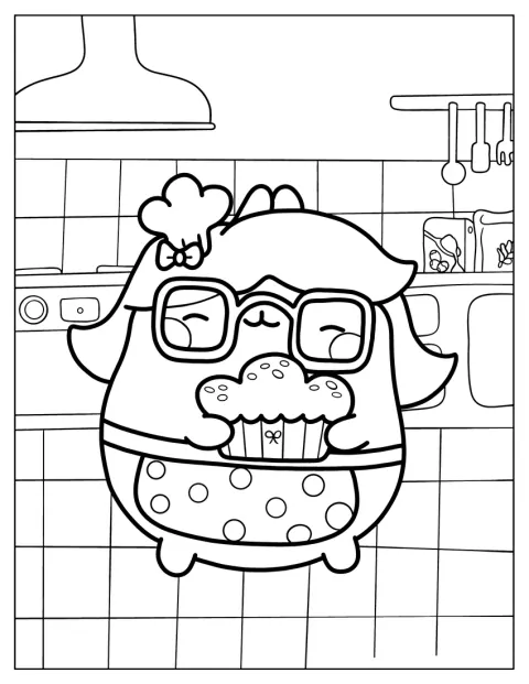 Molang hält einen Cupcake in den Händen.