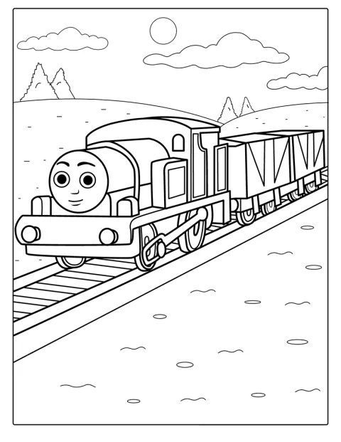 レディーの機関車が、シンプルな線画で描かれています。