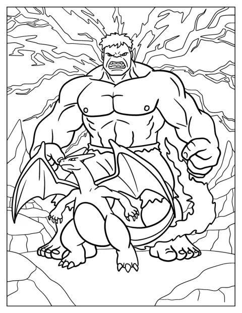 Hulk si erge alle spalle di Charizard.