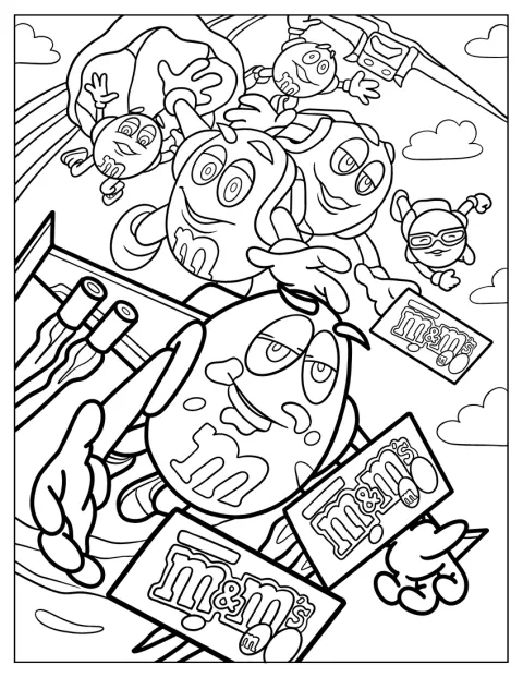 Marvel M&M's Coloring Page In Parachutes