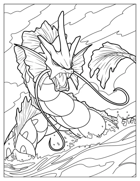 Un Gyarados Alpha cromatico nuota nel mare.