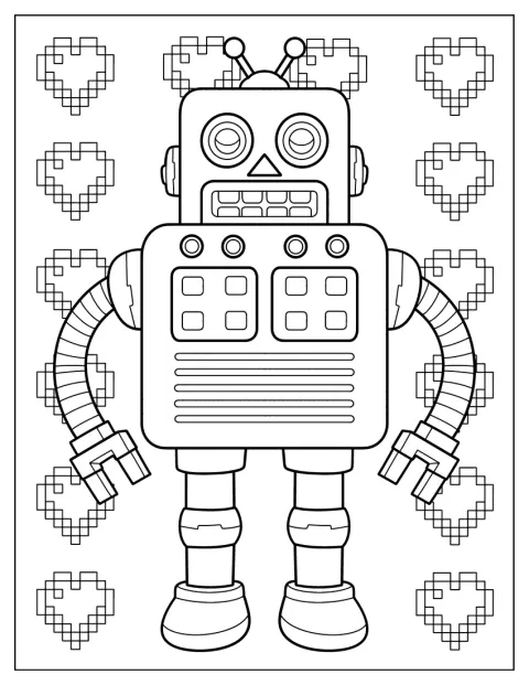 Um robot de brincar com aspeto retro está de pé, com formas mecânicas detalhadas.