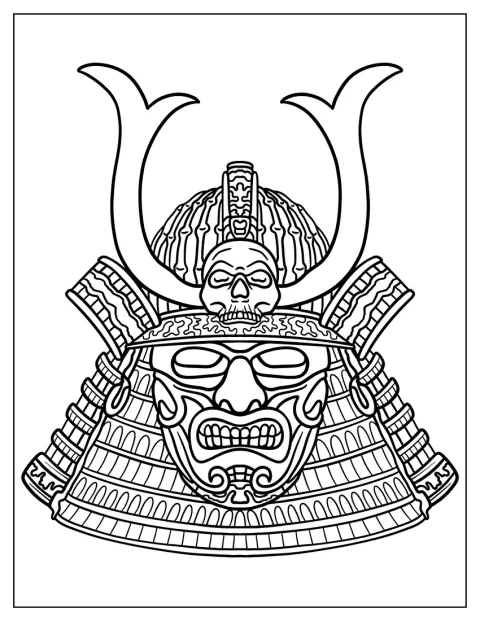 Eine Samurai-Mempo-Maske ist mit einem Helm kombiniert.