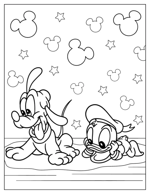 Pluto bebé aparece junto a Donald Duck bebé.