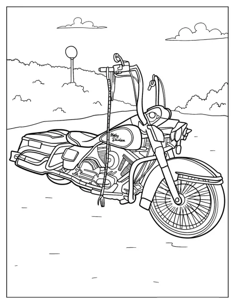 En retro Harley Davidson-motorsykkel står med et klassisk utseende.