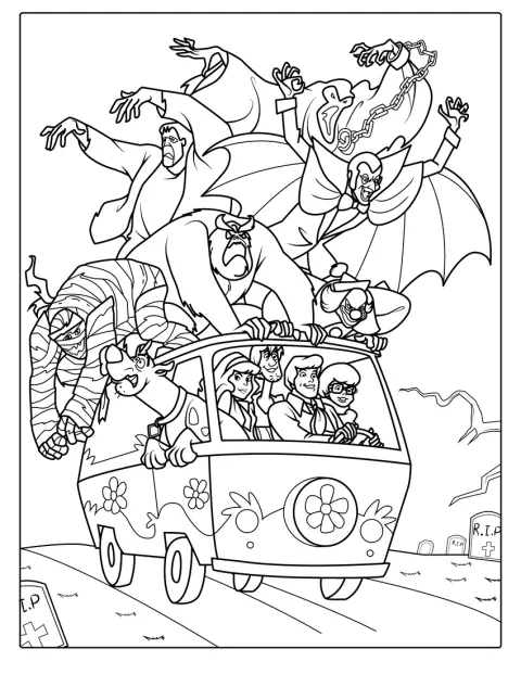 Et monster jager Scooby-Doo-gjengen mens de flykter.