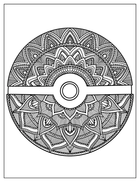 Padrões intrincados de mandala cobrem uma Pokébola.