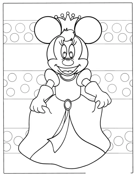 Minnie Mouse is gekleed als een prinses.