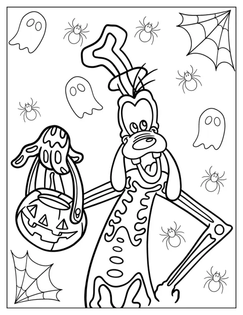 Dingo porte un déguisement de squelette pour fêter Halloween.