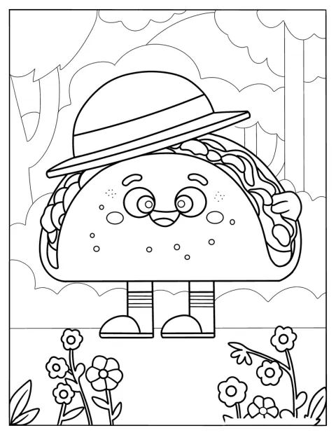Um taco de chapéu fedora passeia por um parque.