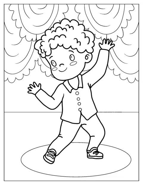 En dreng danser i en enkel omridsillustration.
