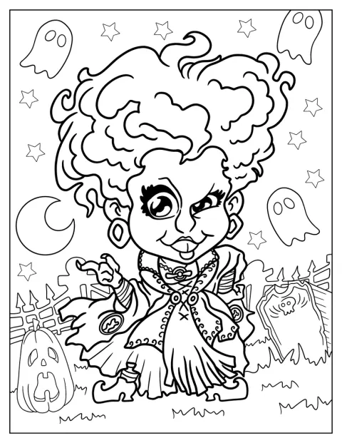 Winifred Sanderson posa in stile chibi per Halloween.