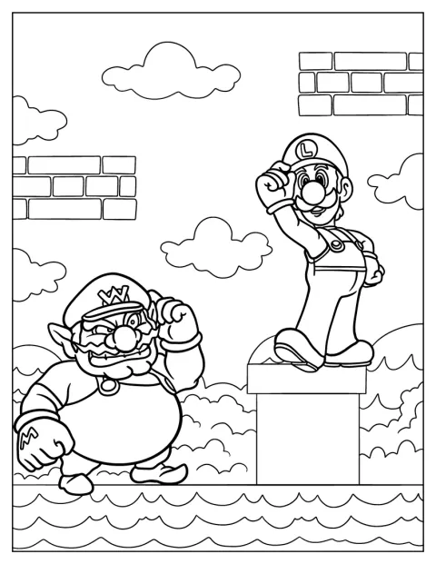 Wario se tient debout à côté de Luigi.