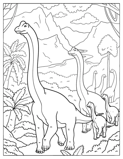 Egy Brachiosaurus-csorda őskori hegyek völgyén vonul át.