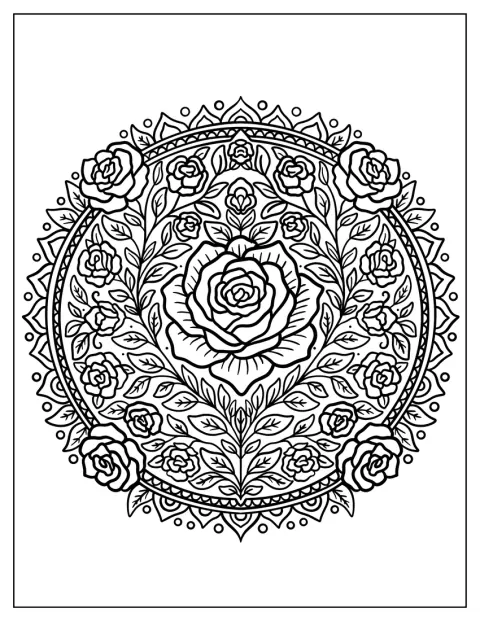 En ros formar en detaljrik mandala i vintagestil.