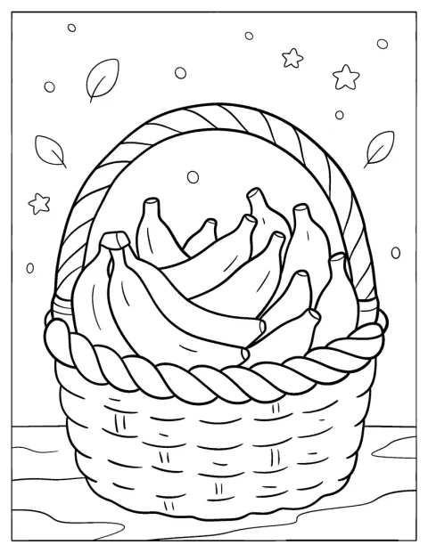 Wicker Basket Full of Bananas Coloring Page for Kids