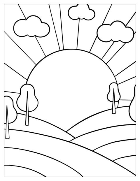 O sol nasce por trás do horizonte, lançando raios pelo céu.