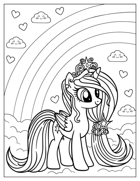 Elegant Twilight Sparkle Coloring Page Wearing A Crown In The Clouds